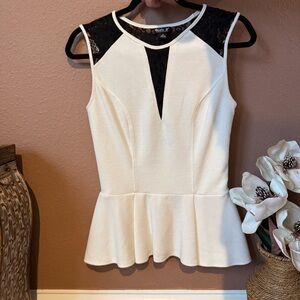 Allen B. By Allen Schwartz Women's Ivory and Black Lace Peplum Blouse